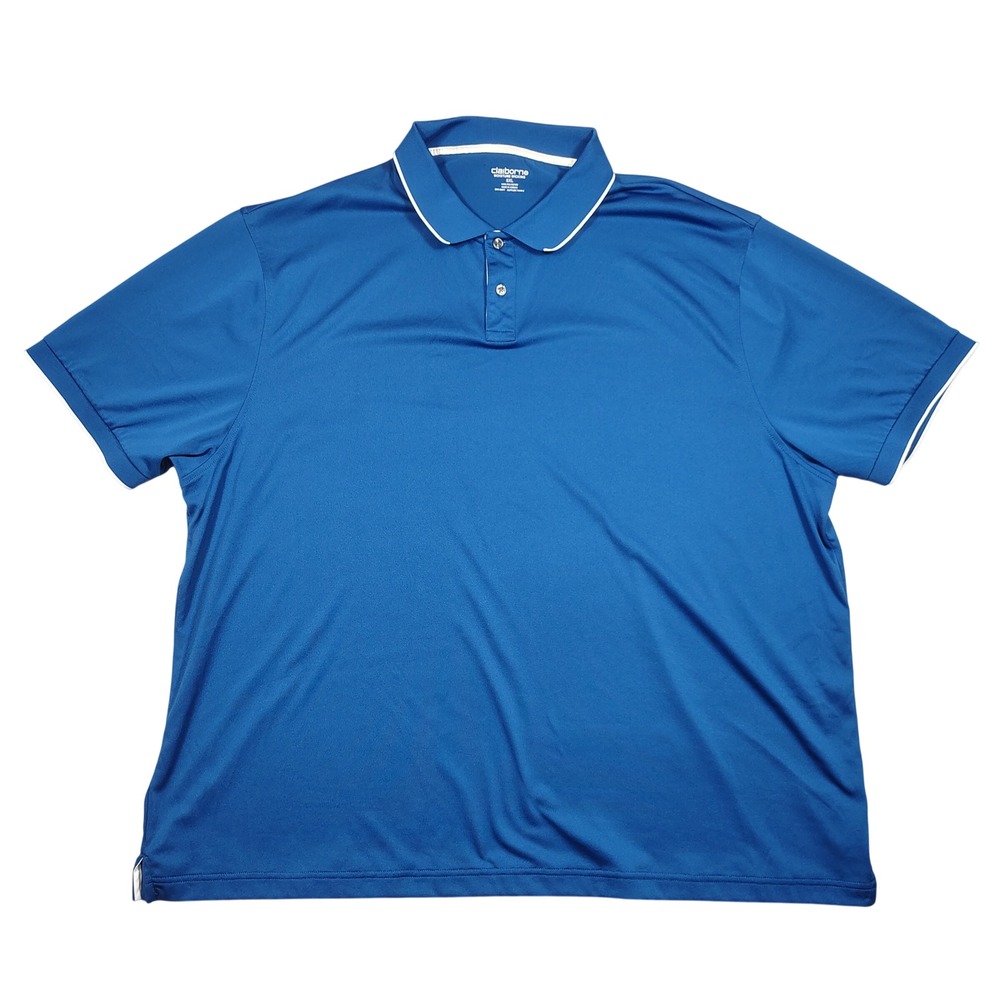 Claiborne Polo Shirt Mens 3XL Blue Tipped Collar Short Sleeve Polyester Solid